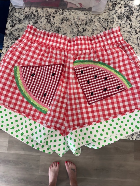 QUEEN OF SPARKLES Pants - QUEEN OF SPARKLES Red Gingham Watermelon Patch Shorts